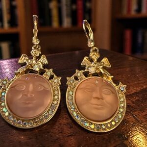 Kirk’s Folly Celestial Moon Face Earrings | Angel Cherub AB Rhinestone